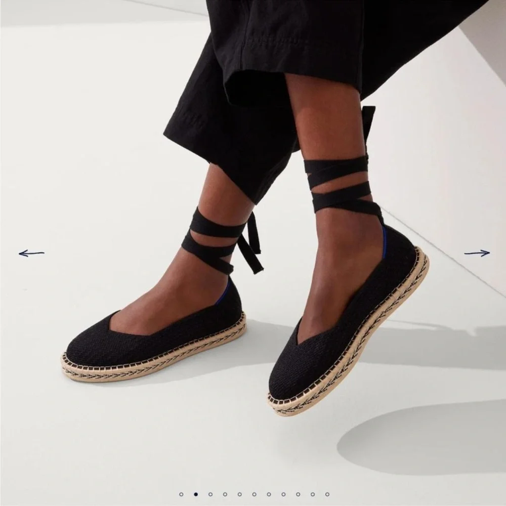 Rothy’s The Espadrille Knit Lace Up Black Flats